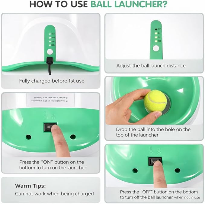 Automatic Dog Ball Launcher with 6 Tennis Balls, Adjustable 10/20/30 FT Distance, Interactive Fetch Machine for Small to Medium Dogs, Green