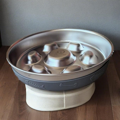 2-4 Cup Slow Feeder Cat Dog 304 Stainless Steel,Metal Food Bowl for Big Medium Small Breed Pet with Non-Slip Mat