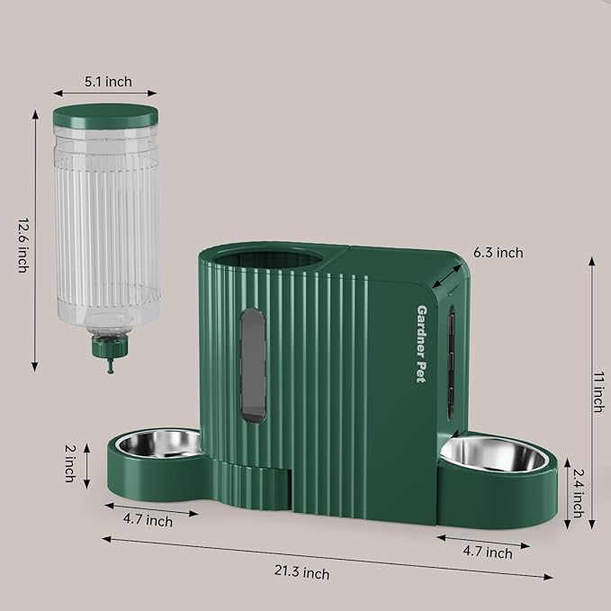 Gardner Pet Gravity Cat Food Feeder and Water Dispenser Stainless Steel Bowls Two-in-One Set Large Capacity Automatic Feeder for Pets Dogs, Puppies, Kittens-(0.8 Gallons x 2)