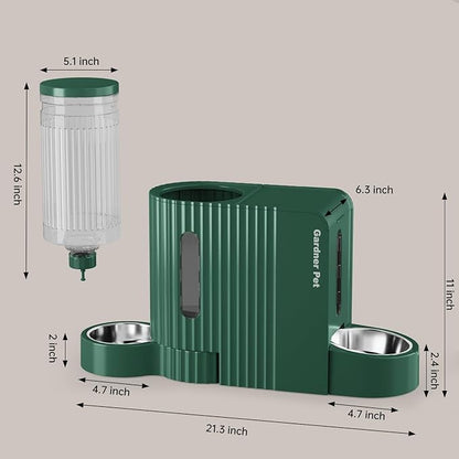 Gardner Pet Gravity Cat Food Feeder and Water Dispenser Stainless Steel Bowls Two-in-One Set Large Capacity Automatic Feeder for Pets Dogs, Puppies, Kittens-(0.8 Gallons x 2)