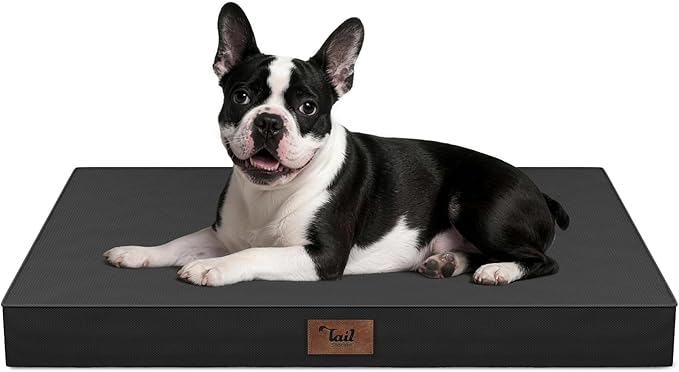 Outdoor Dog Bed for Small Dogs, Waterproof Dog Crate Bed for Medium Dogs Cats, Orthopedic Egg Crate Foam Pet Bed with Washable Removable Oxford Cover, Black