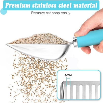 Cat Litter Scoop - Stainless Steel Metal Cat Litter Scoop-Sturdy Mesh Scooper - Mesh Shovel-Easy to Clean - Suitable for Cat Litter Box -Blue-Christmas