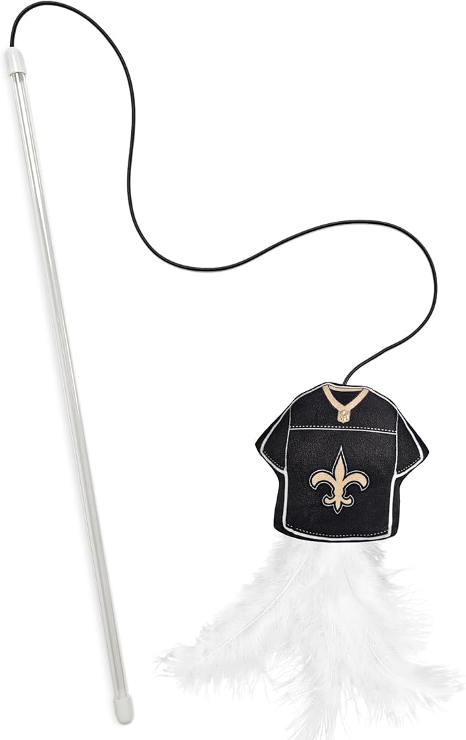 NFL New Orleans Saints Team Jersey Wand with CAT NIP, Cat Toy Jersey Shaped Plush Teaser Toy for Cats & Kittens - Interactive Pet Toy for Play & Exercise