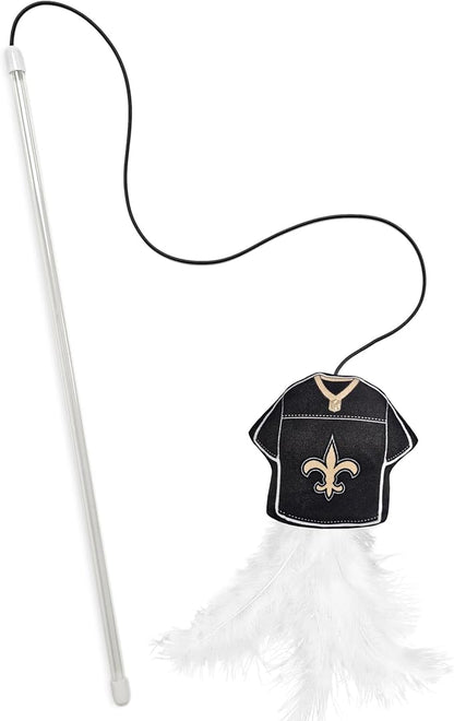 NFL New Orleans Saints Team Jersey Wand with CAT NIP, Cat Toy Jersey Shaped Plush Teaser Toy for Cats & Kittens - Interactive Pet Toy for Play & Exercise
