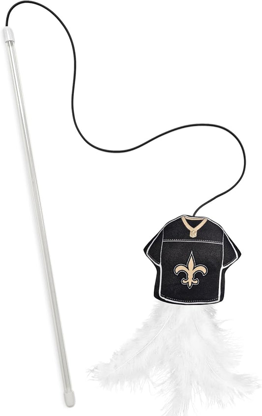 NFL New Orleans Saints Team Jersey Wand with CAT NIP, Cat Toy Jersey Shaped Plush Teaser Toy for Cats & Kittens - Interactive Pet Toy for Play & Exercise