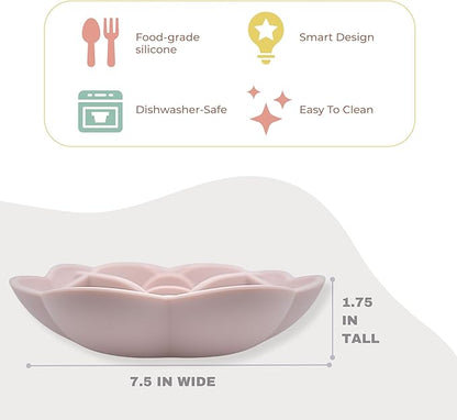 Hanara Sillicone Slow Feeder Dog Bowls & Lick Mat with Suction Bottom | Rose Petals Design | Promotes Better Digestion, Prevent Choking | Dish Washer Safe | Great Size for All Breed (Misty Gray)