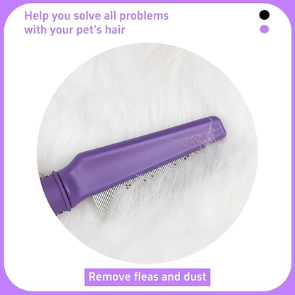 Pet Flea Comb for Dogs & Cats,Removes Tangles & Flea, Tear Stain Removal, Stainless Steel Metal Teeth, Non-slip & Anti-static Rubber Handle, Safe & Gentle Pet Grooming Comb