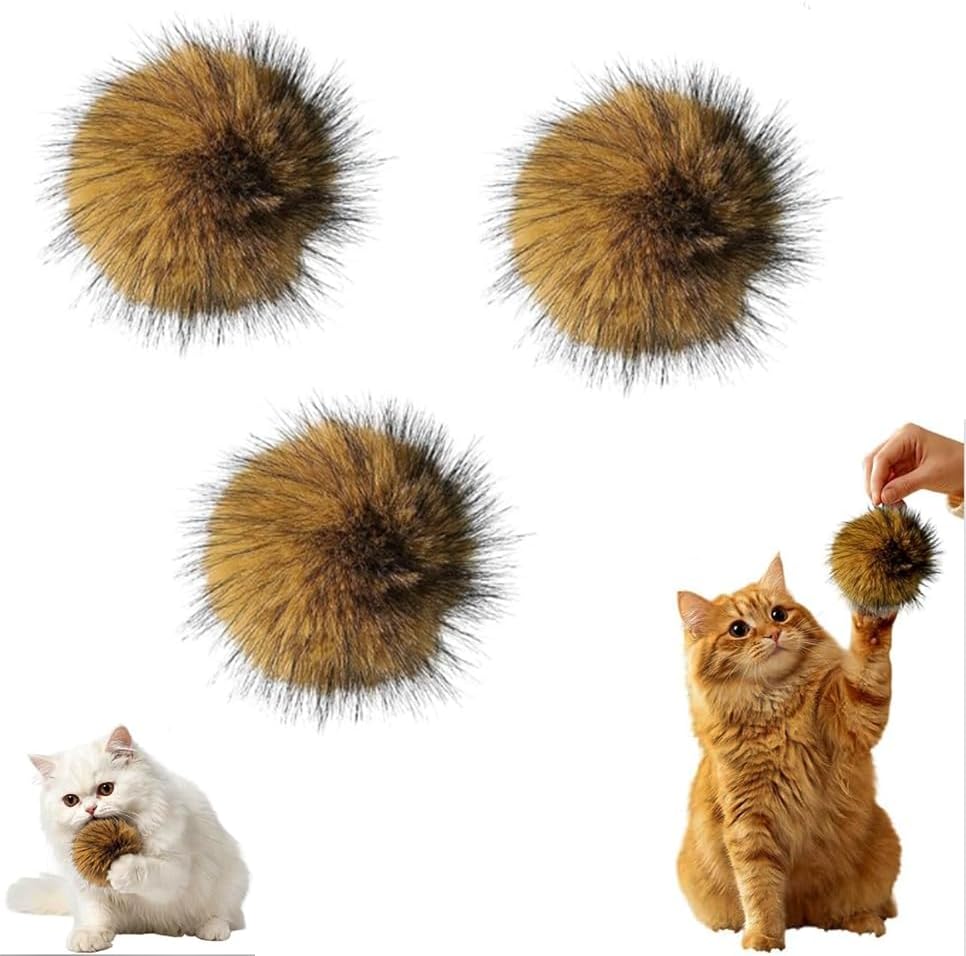 3pcs Cat Toy Faux Rabbit Fur Ball, 2026 New Soft Rabbit Fur Ball Cat Toys, Furry Catnip Toy Ball, Washable, for Indoor Cats to Chase for Exercise and Bonding by Unknown