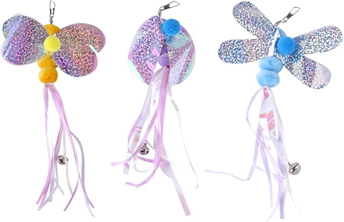 7 Pcs For Creative For Cat Teaser Wand Refill Kit Various For Butterfly Dragonflies Teaser Toy Retractable For Cat Wand Long Interactive Cat Toy Wands Refills Replacement Attachments For Indoor