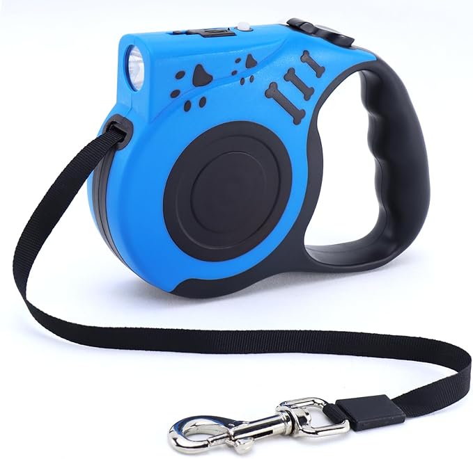Retractable Dog Leash with USB Rechargeable Flashlight for Night Walks, 16FT Automatic Telescopic Tractor Dog Leash for Small and Medium Dogs, Light Blue