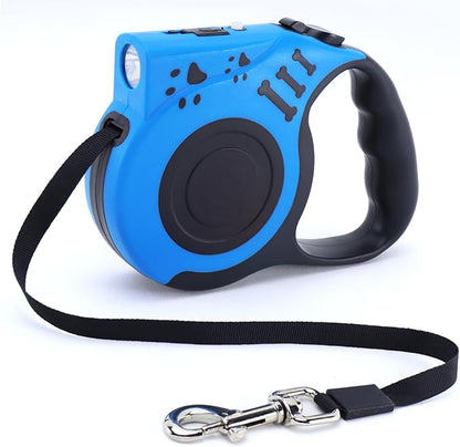 Retractable Dog Leash with USB Rechargeable Flashlight for Night Walks, 16FT Automatic Telescopic Tractor Dog Leash for Small and Medium Dogs, Light Blue