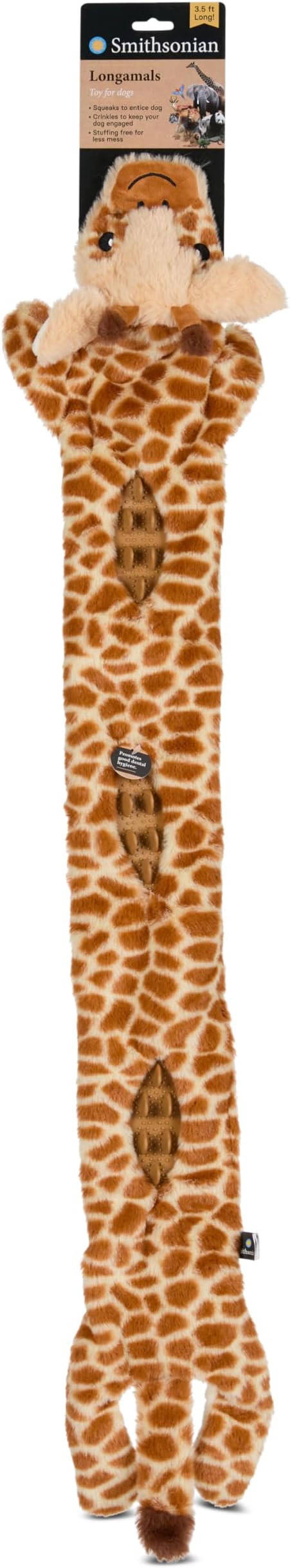 Smithsonian Longamals Giraffe Plush Dog Toy – 40" Crinkle & Squeaky, Stuffing-Free Interactive Tug Toy for Medium & Large Dogs