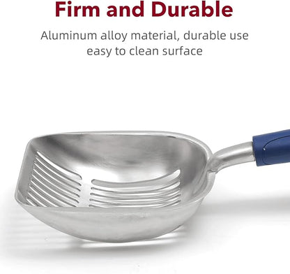Cat Litter Scoop, Kitty Metal Scooper, Aluminum Alloy Sifter, Kitten Pooper Lifter, Deep Shovel, Long Handle, Poop Sifting, Durable, Heavy Duty, for Litter Box