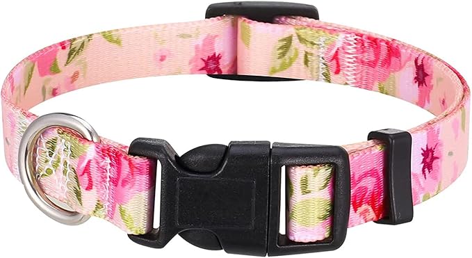 Dog Collar with Bohemia Floral Tribal Geometric Patterns - Soft Ethnic Style Collar Adjustable for Small Medium Large Dogs (Pink Rose, S)