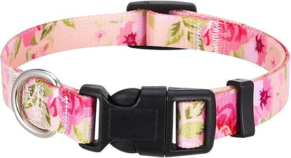 Dog Collar with Bohemia Floral Tribal Geometric Patterns - Soft Ethnic Style Collar Adjustable for Small Medium Large Dogs (Pink Rose, S)