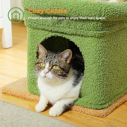 PEQULTI Small Cat Tree Tower for Indoor Cats, Sisal Post & Cozy Condo Green - Image 5