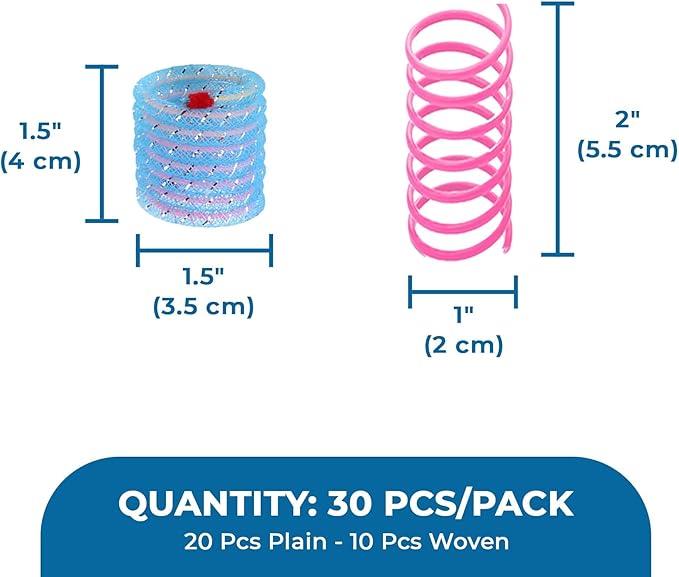 SunGrow Cat Coil Springs, Feline Entertainment for Indoor Kitten, Plastic and Woven Colorful Wire Tube, Pet Interactive Spiral, Activity Tool, Cat’s Supplies & Accessories, 30 Pcs per Pack 