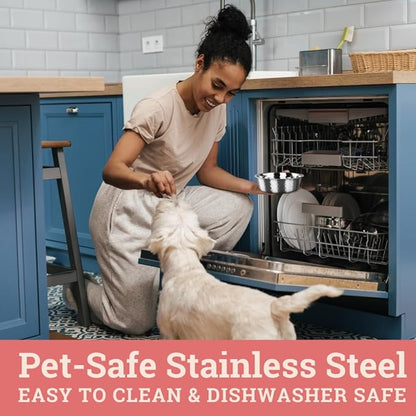 2pcs Stainless Steel Dog Bowls, Hammered Thickened Metal Dog Bowl Feeding or Water Bowls for Small/Medium/Large Sized Dogs & Cats Stackable Metal Cat Bowl Dishwasher Safe, Silver