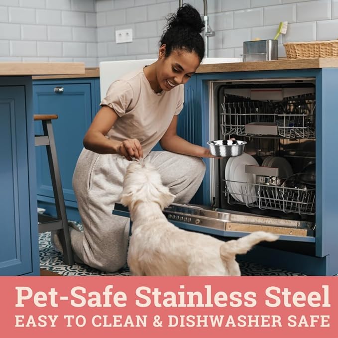2pcs Stainless Steel Dog Bowls, Hammered Thickened Metal Dog Bowl Feeding or Water Bowls for Small/Medium/Large Sized Dogs & Cats Stackable Metal Cat Bowl Dishwasher Safe