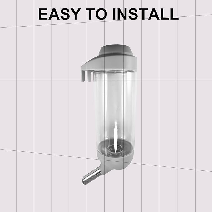 Dog Crate Water Bottle - 12 oz No Drip Kennel Pet Water Dispenser, Easy-to-Use Cage Water Bottle for Dogs, Cats, Small Animals, 350ML, Grey