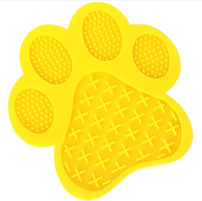 Dog Lick Pad Slow Eating Cute Dog Mat with Super Suction Secure Suction Peanut Butter Mat for Bath Distraction, Grooming & Training (Yellow)