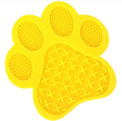Dog Lick Pad Slow Eating Cute Dog Mat with Super Suction Secure Suction Peanut Butter Mat for Bath Distraction, Grooming & Training (Yellow)