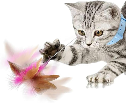 Interactive Wand Toy - Cat Teaser Plaything, Suction Cup Feather Wire Teaser | Flexible Cat Wand with Colorful Feathers for Active Kitten | Steel Wire Cat Toy for Exercising and Chasing Fun