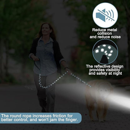 HOMIMP Chew Proof Dog Leash for Medium Large Dogs, Reflective 6 FT Heavy Duty Metal Chain Dog Leashes with Soft Padded Handle, Anti Bite Durable Rope Leashes for Pitbull, Non Chewable, Light Blue