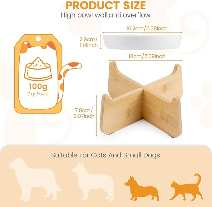 PETTOM Slow Feeder Cat Bowl with Stand, Ceramic Slow Eating Cat Bowl with Higher Edges Fish Pool Design Elevated Food Bowls for Dry and Wet Food Anti-Vomiting Puzzle Feeder for Healthy Eating Diet