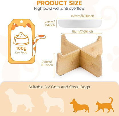 PETTOM Slow Feeder Cat Bowl with Stand, Ceramic Slow Eating Cat Bowl with Higher Edges Fish Pool Design Elevated Food Bowls for Dry and Wet Food Anti-Vomiting Puzzle Feeder for Healthy Eating Diet