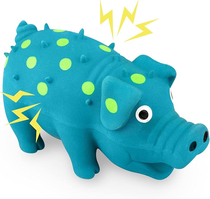 WishLotus Natural Latex Dog Squeaky Toy, Mini Pig-Shaped Dog Chew Toys for Teeth Cleaning, Puppy Chew Toy for Small Dogs to Relieve Stress and Reduce Boredom (Blue,s 1pc)