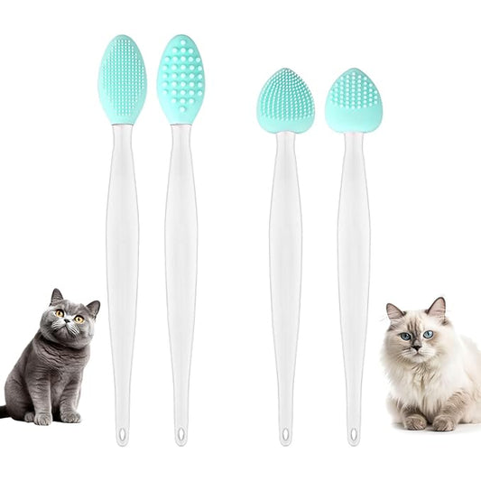 4pcs Cat Acne Brush Set, 2 Styles Double-Sided Scraper Silicone Soft Cat Brush Dual Sided Black Seed Exfoliating Cleaning Brushes for Pet Chin Acne and Blackhead