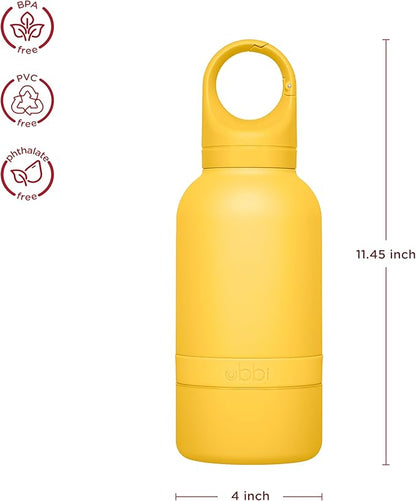Ubbi Pup & Me Insulated Stainless Steel Dog Water Bottle with Attached Bowl, 32 oz Portable Leakproof Travel Bottle for Dogs and Owners, Yellow