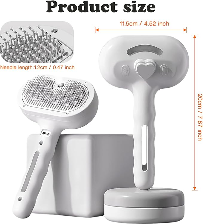 Upgraded Rechargeable Silicone pet Hair Removal Tool, 3-in-1 Automatic Cleaning steam Brush, Suitable for Grooming, Hair Removal, and Massage, Suitable for Cats and Dogs.