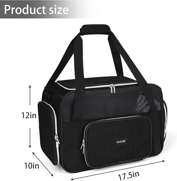 BAGLHER Pet Travel Carrier, Cat Carriers Dog Carrier for Small Medium Cats Dogs Puppies, Airline Approved Small Dog Carrier Soft Sided, Collapsible Puppy Carrier. Black