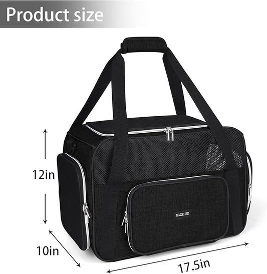 BAGLHER Pet Travel Carrier, Cat Carriers Dog Carrier for Small Medium Cats Dogs Puppies, Airline Approved Small Dog Carrier Soft Sided, Collapsible Puppy Carrier. Black