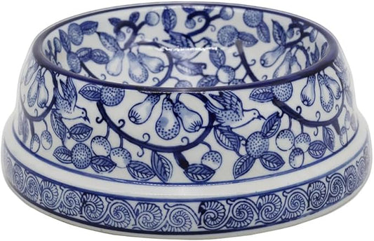 Aimusego Blue and White Ceramic Dog Bowl, Gifts for Pet Owners, Dog Gift, Anti-Skid Base Medium Large Water and Food Pet Cat Dish-9inch