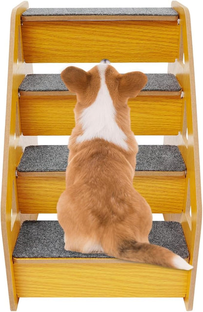 PetStep Foldable Dog Stairs, 4-Step Triangle Pet Ramp for Small Medium Dogs Cats, Non-Slip Indoor Stairs for Sofa Bed Car, Easy Assembly