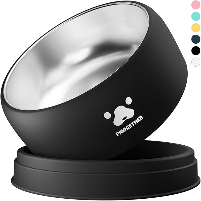 PAWGETHER® Stainless Steel Dog Bowls, Dog Food Water Bowl with Non-Slip Base Two-Piece Design Easy Clean Dishwasher Safe Black 34oz + 12oz