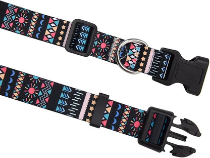 Dog Collar with Bohemia Floral Tribal Geometric Patterns - Soft Ethnic Style Collar Adjustable for Small Medium Large Dogs(Black Bohemia,S)