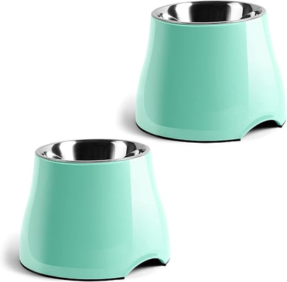 Fluffydream Elevated Dog Bowls, Prevention of Vertebrae Disease, Non-Slip With Stainless Steel Bowl, High Capacity Food Bowls (MintGreen 2 Packs, L 860ML / 3 Cups)