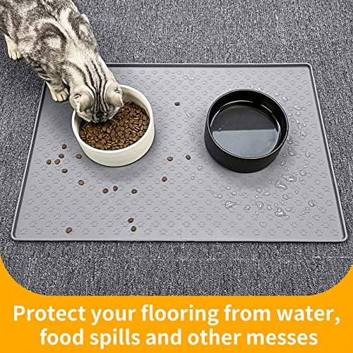 Ptlom Grey Pet Placemat for Dog and Cat, Waterproof Anti-Slip Pet Feeding Bowl Mats for Food and Water, Small Medium Large Tray Mat Prevent Residues from Spilling to Floor, Silicone, 31.5" 23.6" - Image 5