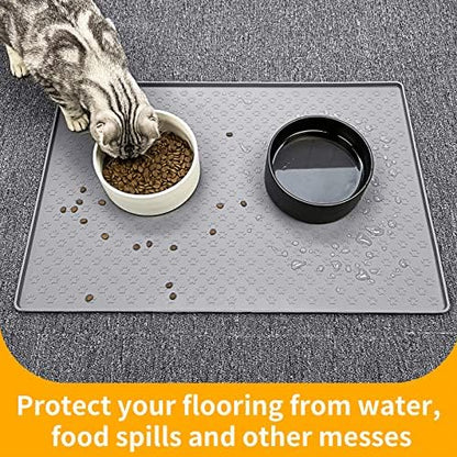 Ptlom Grey Pet Placemat for Dog and Cat, Waterproof Anti-Slip Pet Feeding Bowl Mats for Food and Water, Small Medium Large Tray Mat Prevent Residues from Spilling to Floor, Silicone, 31.5" 23.6" - Image 5