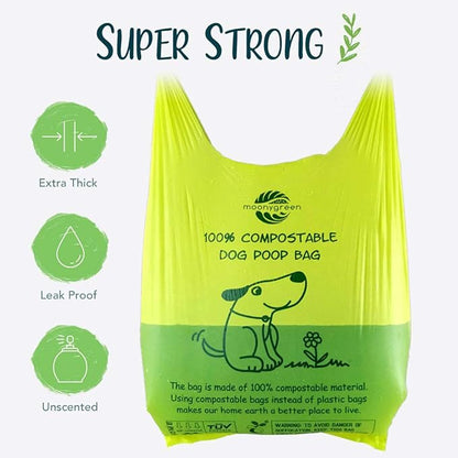 Dog Poop Bag, Compostable Cat Litter Bags with Easy-Tie Handles, Eco-Friendly Pet Waste Bags, Unscented, Vegetable-Based, Extra Thick, Leak Proof, Fits for Dogs and Cat Scoops, 60 Counts