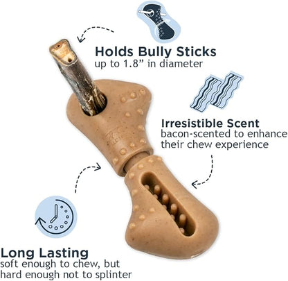 Tall Tails Bully Stick Holder and Chew Toy for Dogs – Bacon-Scented, X-Large, Adjustable Treat Holder for Bully Sticks and Spreadable Treats, Reduces Choking