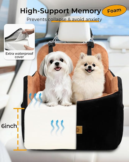 Dog Car Seat for Small/Medium Dogs, Detachable Washable Dog Booster Car Seat Under 35lbs, High-Support Memory Foam,Travel Bed with Storage Pockets