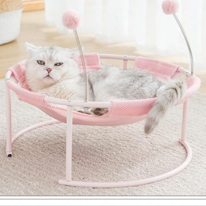 Cat Bed Summer Hammock Bed Free-Standing Cats Sleeping Supplies Washable & Breathable Easy Assembly Indoors Outdoors, 18 in x 18 in x 7.5 in (Pink)