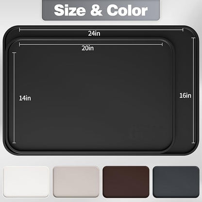 Silicone Dog Food Mat, Waterproof Anti-Slip Pet Feeding Mat with Warped Resistant Raised Edge,Spill-Proof Lip Floor Protection,Dishwasher-Safe Pet Placemat for Dogs & Cats(L 24" x 16" Black)