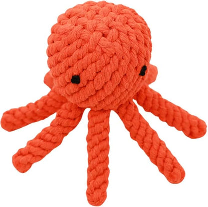 Ollie the Octopus Dog Toy Tough 5.5 Inch Handmade Eco Cotton Rope Dog Toy Octopus with Natural, Non-Toxic Dyes - Dog Octopus Toy for Small Dogs (Orange, Large)