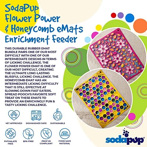 SodaPup Flower Power & Honeycomb eMat Bundle – Durable Lick Mat Feeder Made in USA from Non-Toxic, Pet-Safe, Food Safe Rubber for Avoiding Overfeeding, Digestive Health, Calming, & More - Image 3